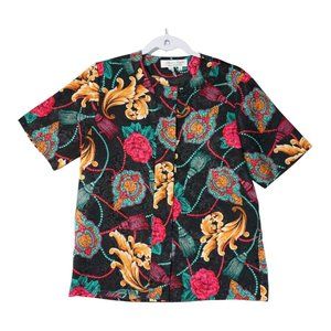 Vintage Laura & Jayne Collection Women's Blouse Top‎ W/Colorful Flowers Size 6